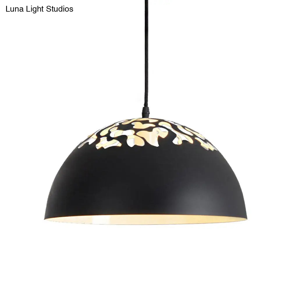 Industrial Domed Pendant Lighting - Metal Suspension Light With Hollow Out Design 1 Black/White