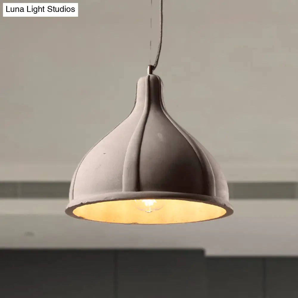 Industrial Domed Pendant Lighting In Grey - 1 Light Cement Ceiling Lamp