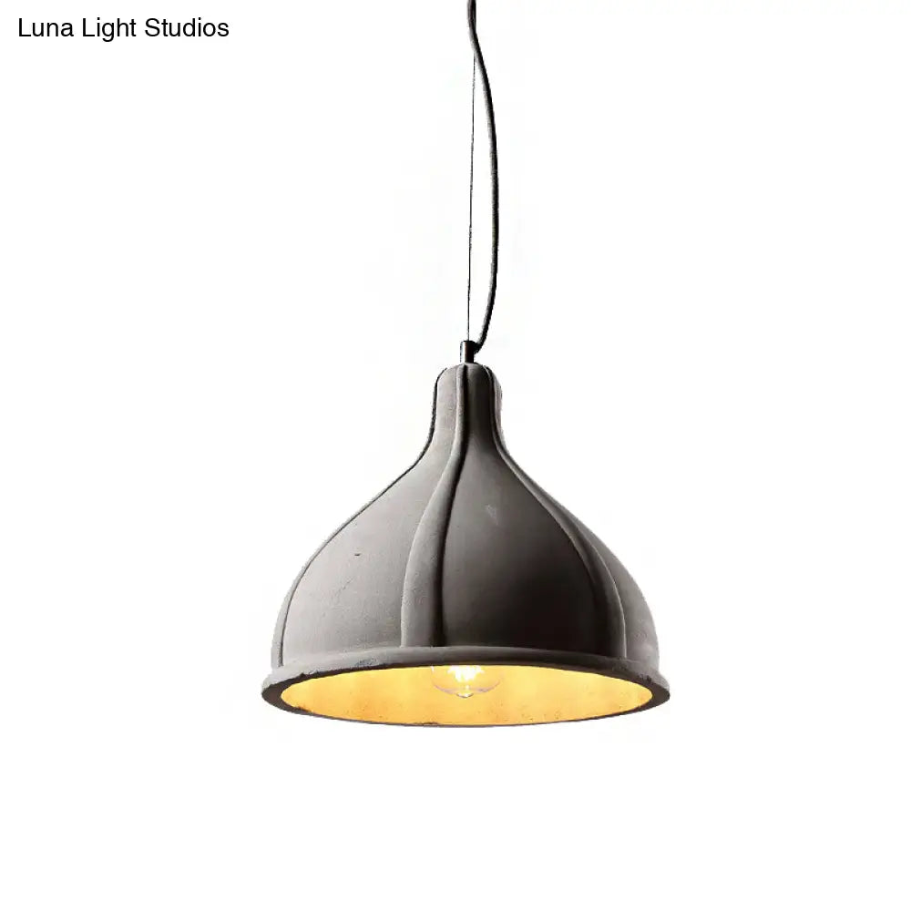 Industrial Domed Pendant Lighting In Grey - 1 Light Cement Ceiling Lamp