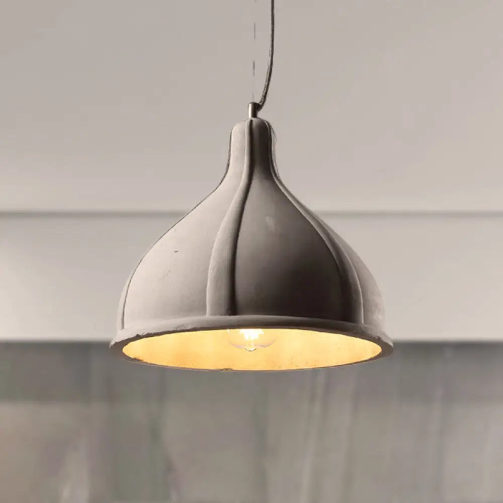 Industrial Domed Pendant Lighting In Grey - 1 Light Cement Ceiling Lamp / A