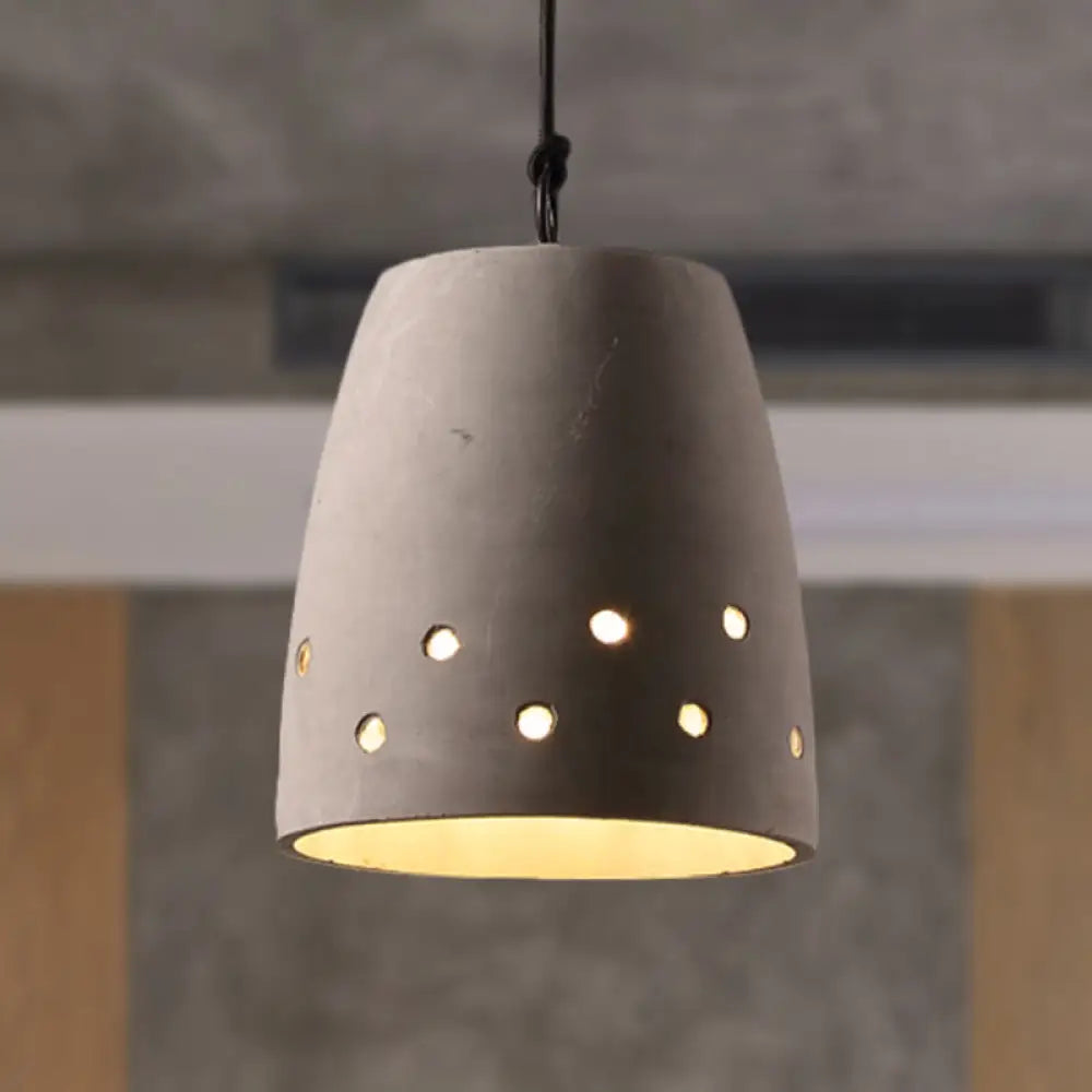 Industrial Domed Pendant Lighting In Grey - 1 Light Cement Ceiling Lamp / B