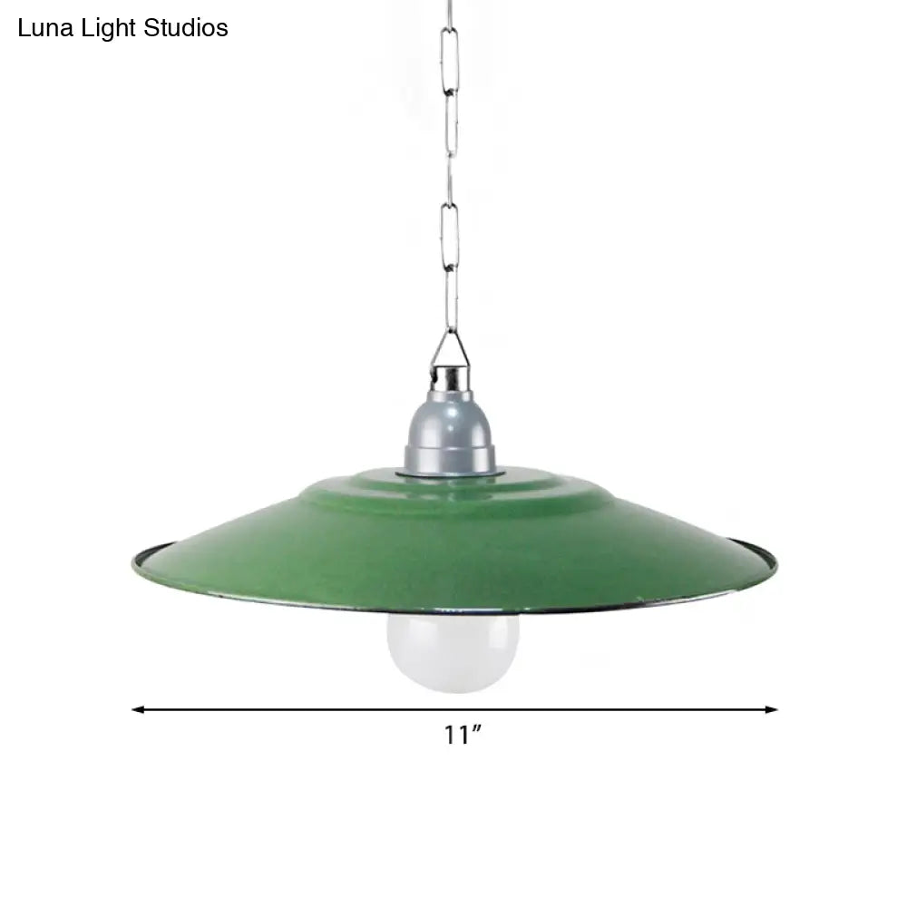 Enamel Green Saucer Ceiling Fixture - Industrial Farmhouse Pendant Light 11/12 Diameter