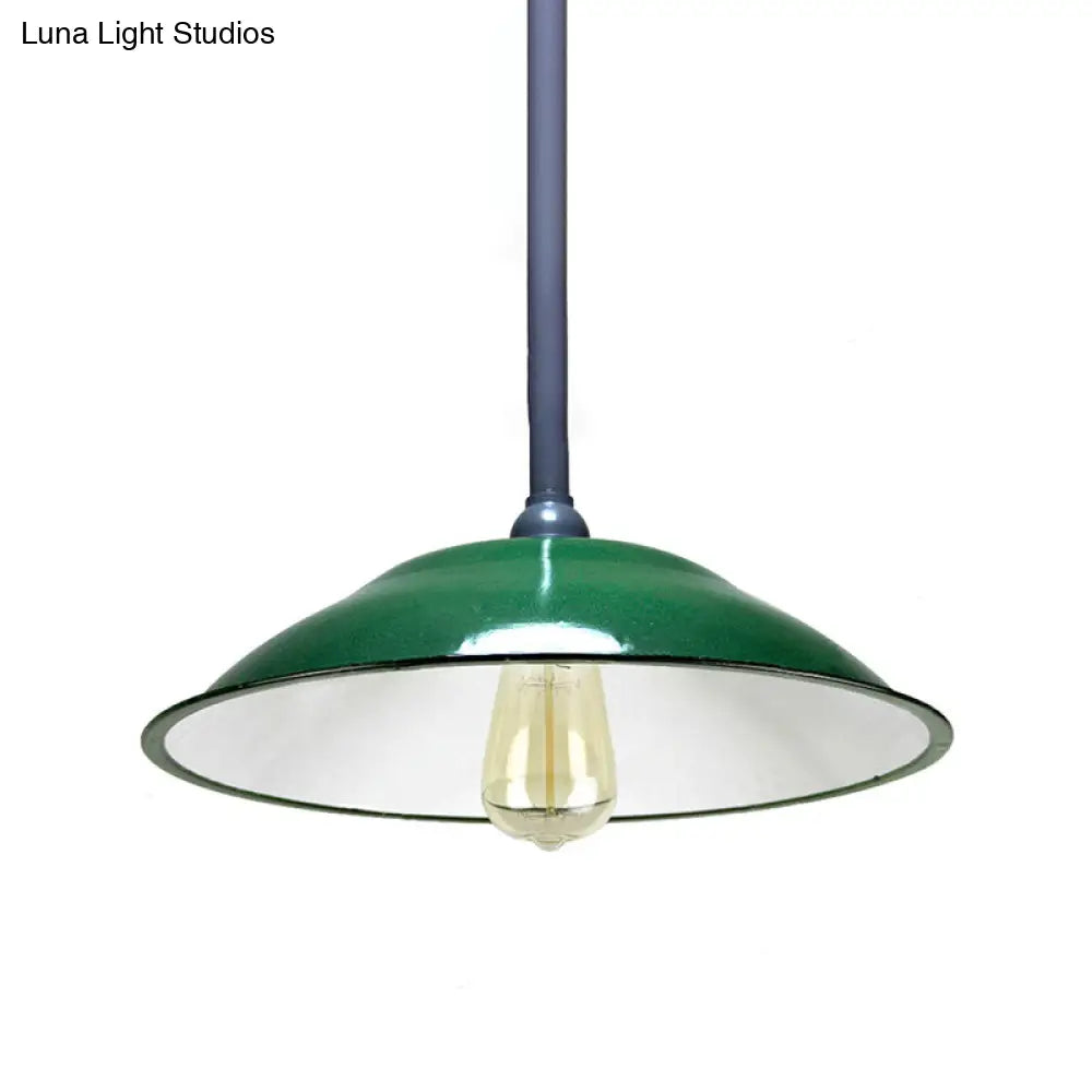 Enamel Green Saucer Ceiling Fixture - Industrial Farmhouse Pendant Light 11/12 Diameter