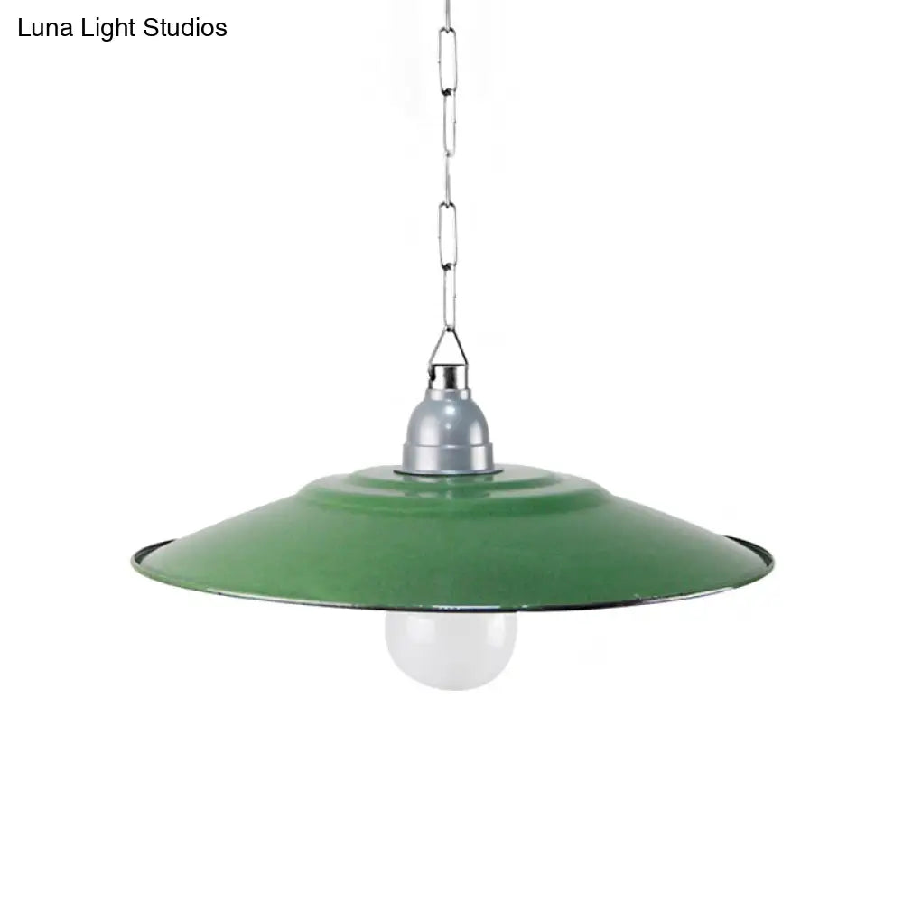 Enamel Green Saucer Ceiling Fixture - Industrial Farmhouse Pendant Light 11/12 Diameter / 11