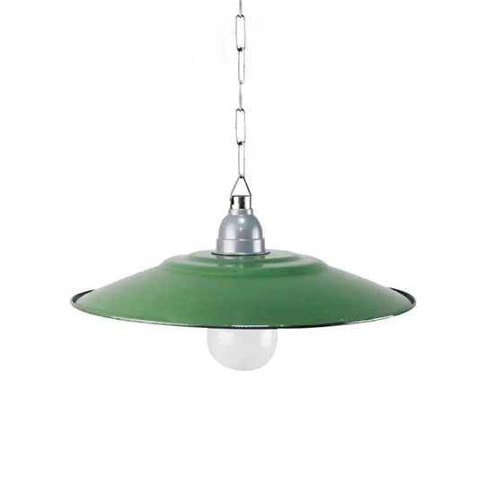 Industrial Enamel Farmhouse Pendant Light - Green Saucer Shade 1 11’/12’ Diameter / 11’