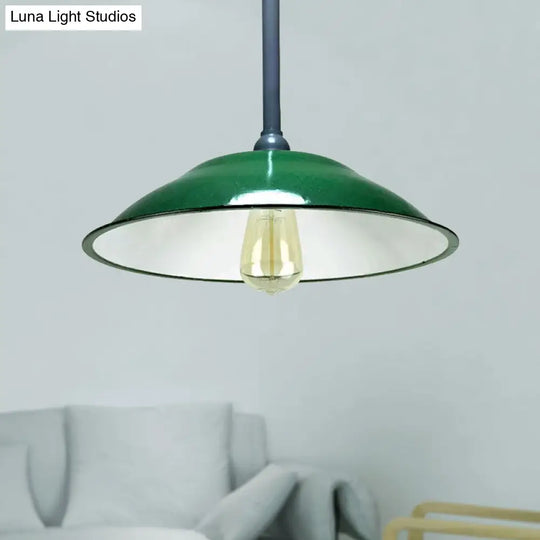 Industrial Enamel Farmhouse Pendant Light - Green Saucer Shade 1 11’/12’ Diameter