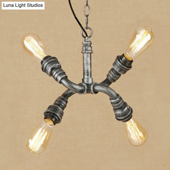 Industrial Wrought Iron Chandelier Pendant Light - Exposed Bulbs 4 Heads Bronze/Aged Bronze Finish