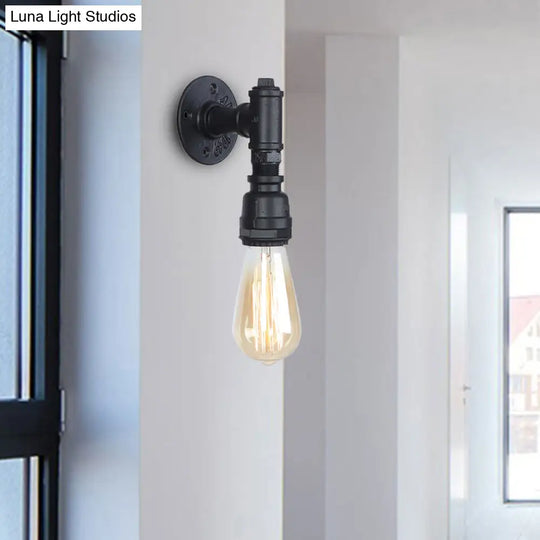 Industrial Exposed Bulb Wall Light With Pipe In Black For Corridors