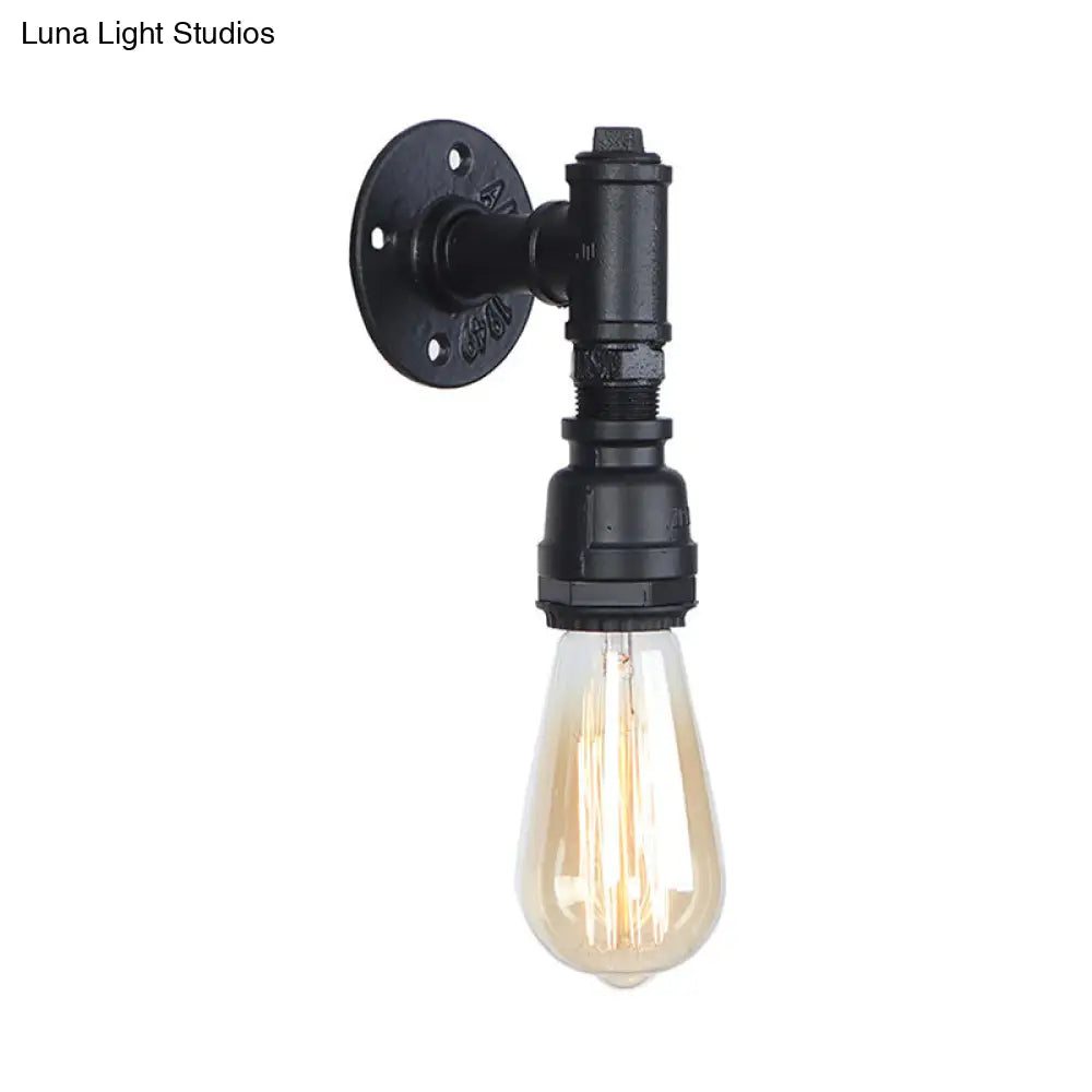 Industrial Exposed Bulb Wall Light With Pipe In Black For Corridors