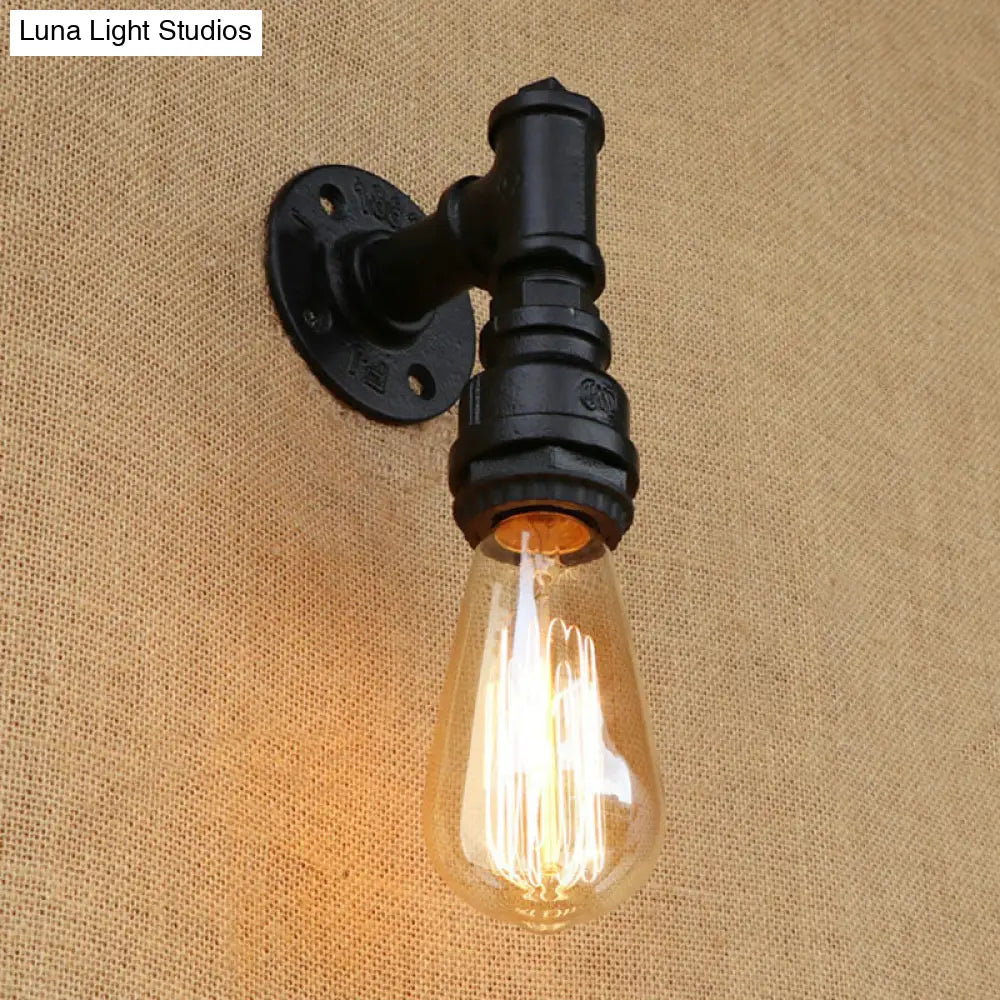 Industrial Exposed Bulb Wall Light With Pipe In Black For Corridors