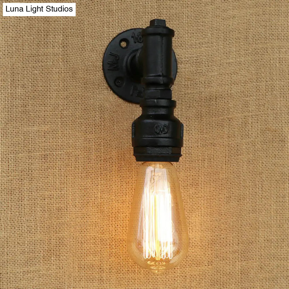 Industrial Exposed Bulb Wall Light With Pipe In Black For Corridors