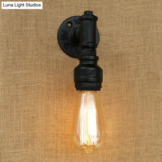 Industrial Exposed Bulb Wall Light With Pipe In Black For Corridors