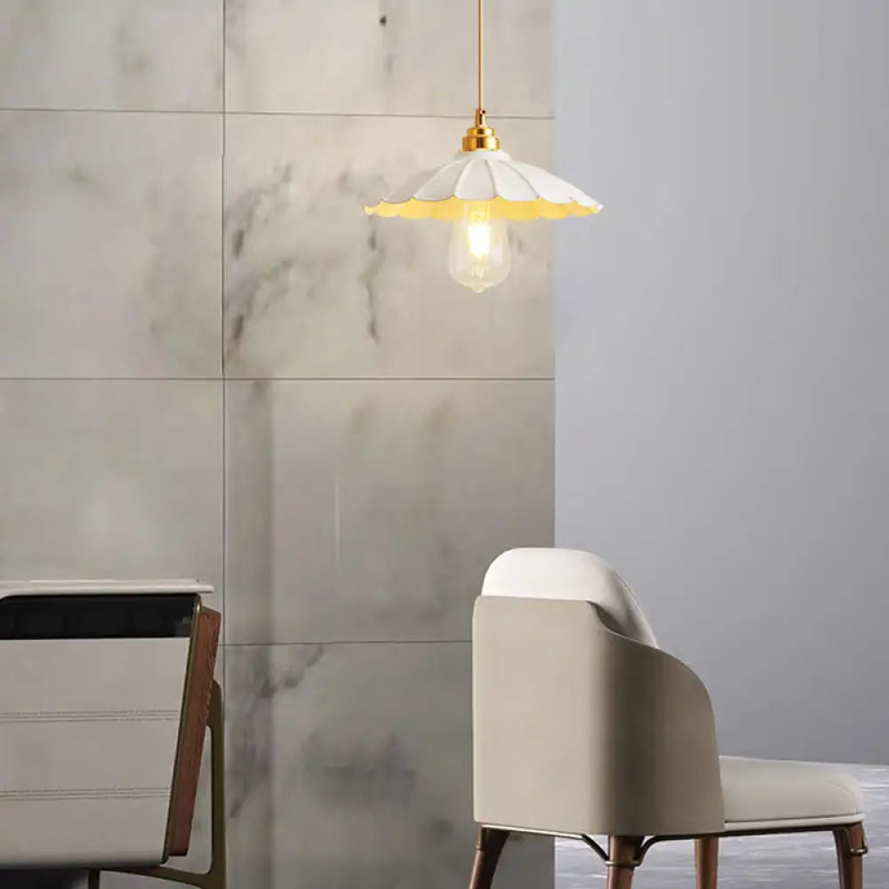 Industrial Flared Black/White Pendant Light - Hanging Ceiling Lamp Fixture White