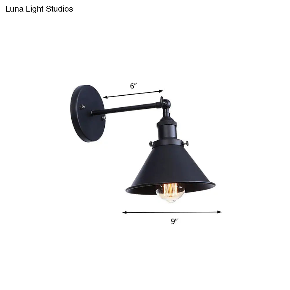 Industrial Flared Sconce Light With Black/Brass Finish Perfect For Bedroom Walls - 7/8.5 Width