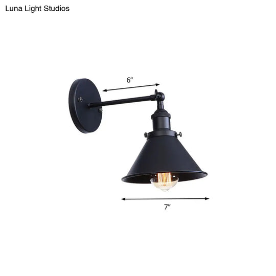 Industrial Flared Sconce Light With Black/Brass Finish Perfect For Bedroom Walls - 7/8.5 Width