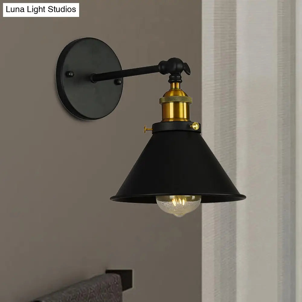 Industrial Flared Sconce Light With Black/Brass Finish Perfect For Bedroom Walls - 7/8.5 Width