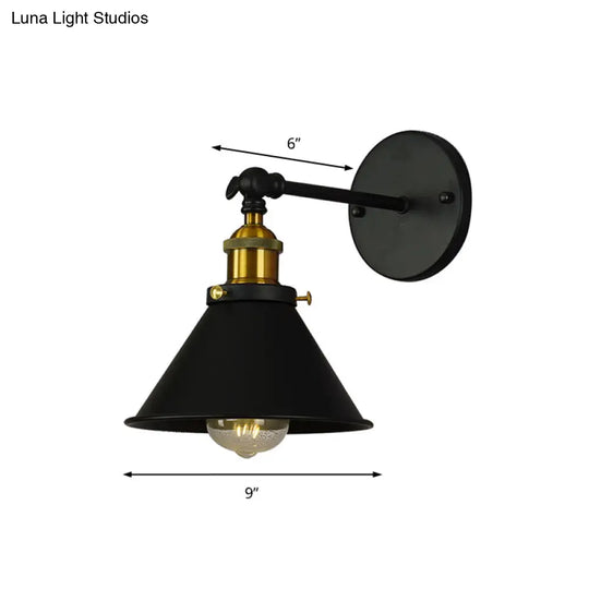 Industrial Flared Sconce Light With Black/Brass Finish Perfect For Bedroom Walls - 7/8.5 Width