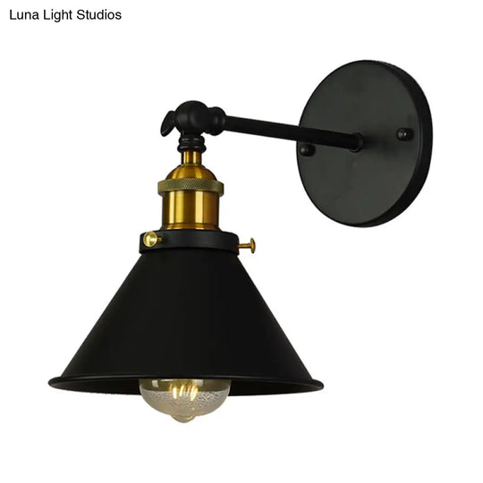 Industrial Flared Sconce Light With Black/Brass Finish Perfect For Bedroom Walls - 7/8.5 Width