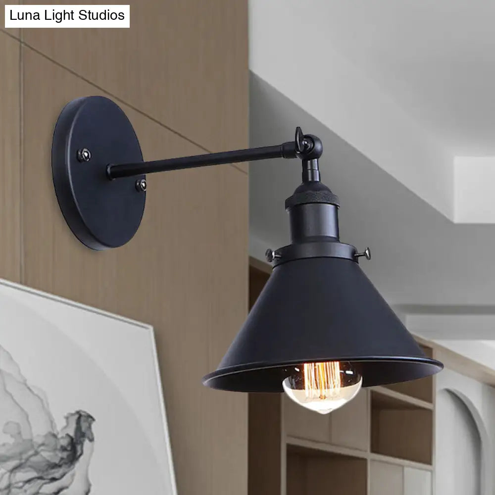 Industrial Flared Sconce Light With Black/Brass Finish Perfect For Bedroom Walls - 7/8.5 Width