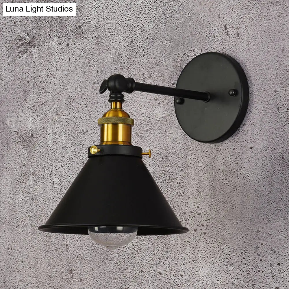 Industrial Flared Sconce Light With Black/Brass Finish Perfect For Bedroom Walls - 7/8.5 Width