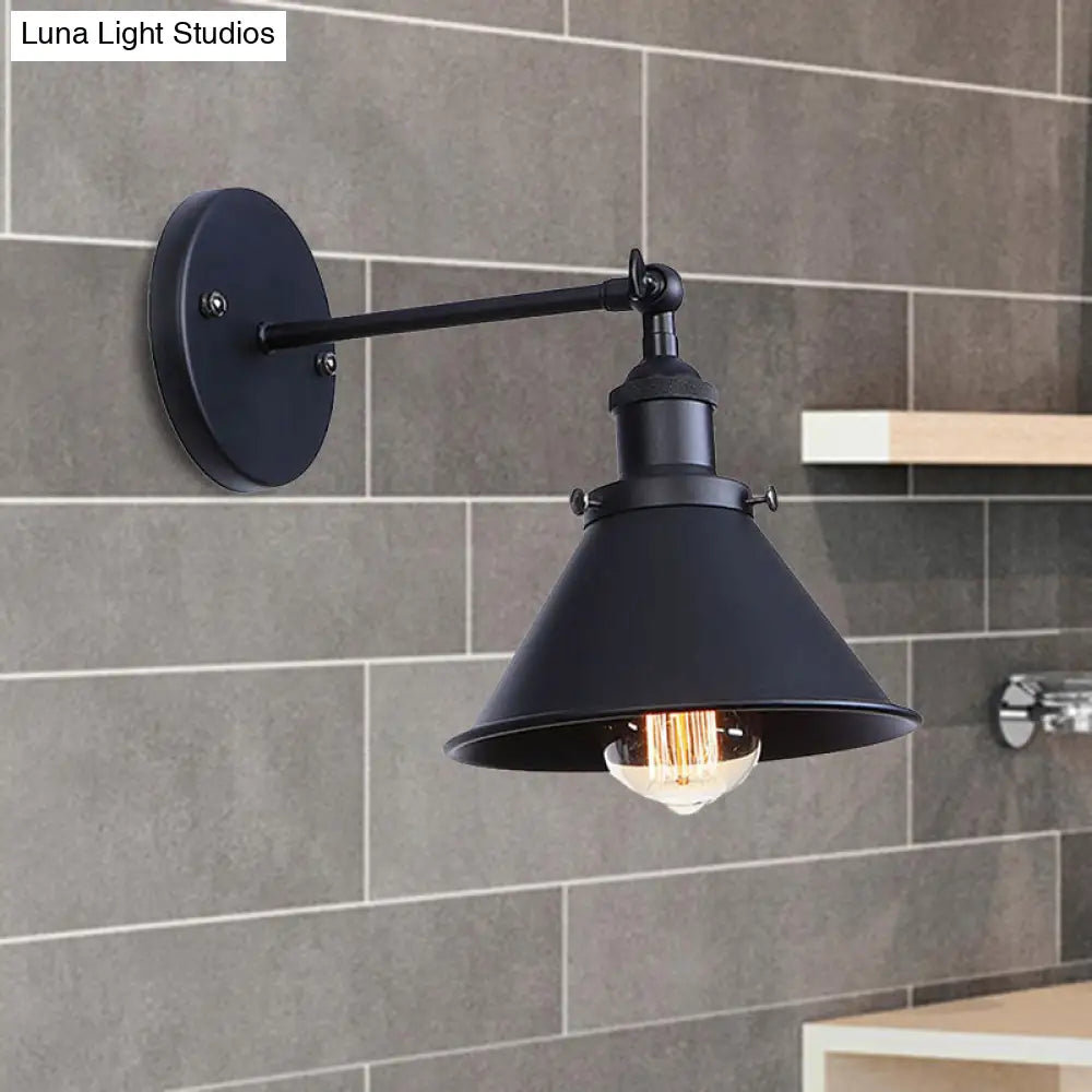 Industrial Flared Sconce Light With Black/Brass Finish Perfect For Bedroom Walls - 7/8.5 Width