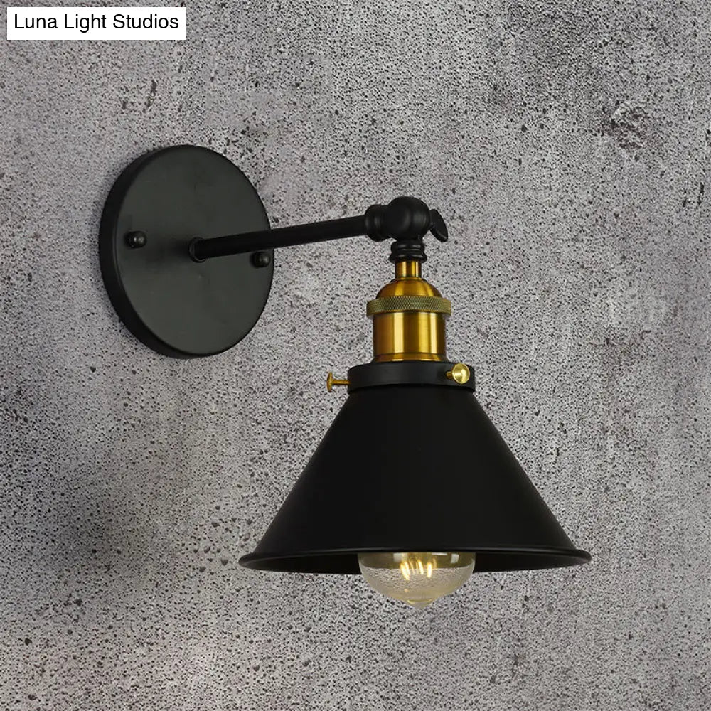 Industrial Flared Sconce Light With Black/Brass Finish Perfect For Bedroom Walls - 7/8.5 Width