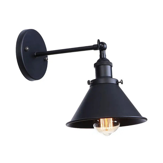 Industrial Flared Sconce Light With Black/Brass Finish Perfect For Bedroom Walls - 7/8.5 Width Black