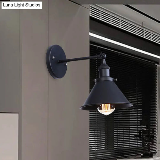 Industrial Flared Sconce Light With Black/Brass Finish Perfect For Bedroom Walls - 7/8.5 Width