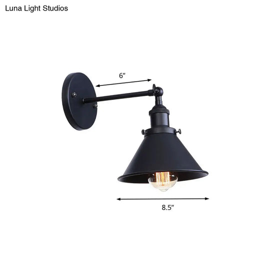 Industrial Flared Sconce Light With Black/Brass Finish Perfect For Bedroom Walls - 7/8.5 Width