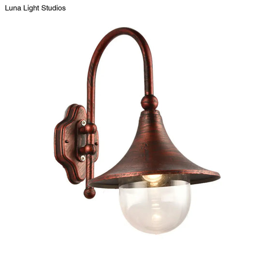 Industrial Flared Shade Metal Wall Lamp With Clear Glass Black/Rust Finish