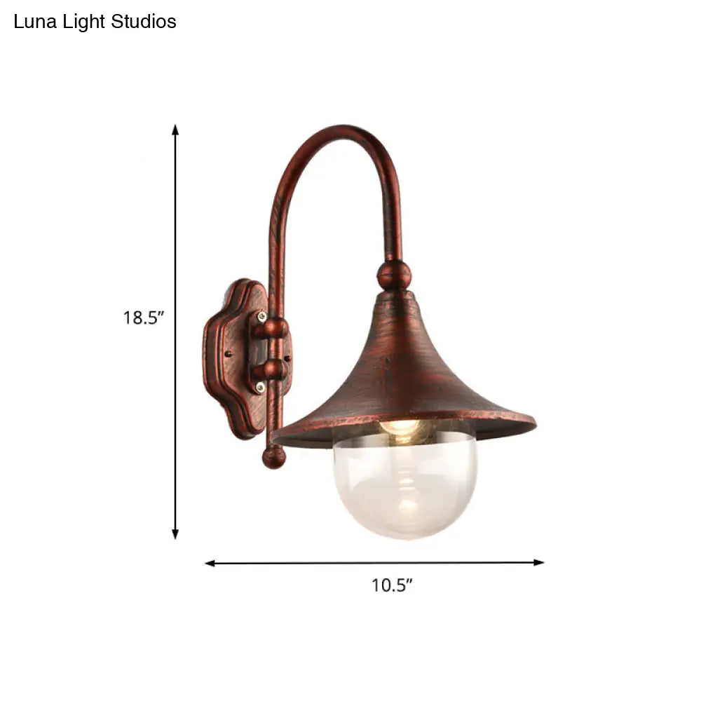 Industrial Flared Shade Metal Wall Lamp With Clear Glass Black/Rust Finish