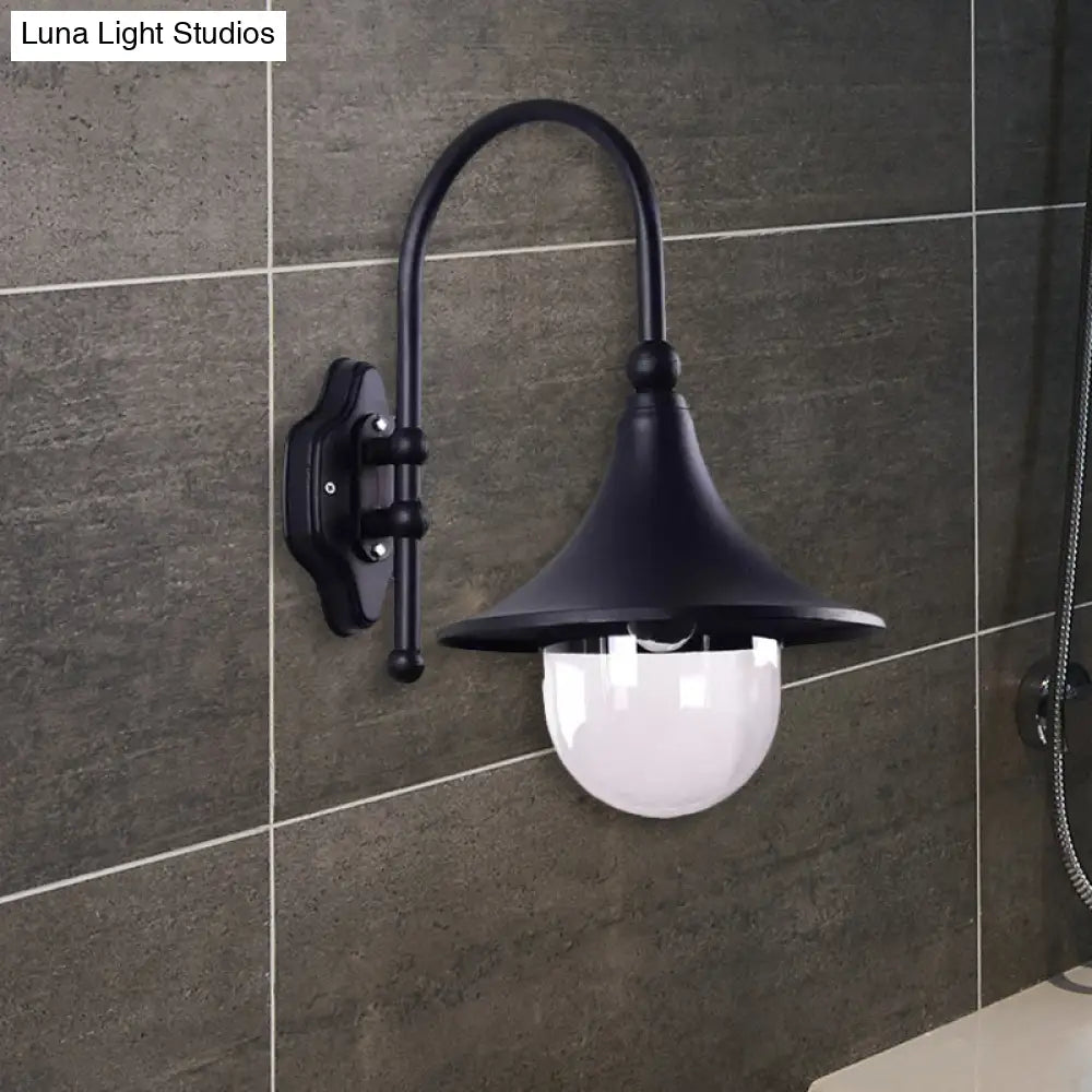 Industrial Flared Shade Metal Wall Lamp With Clear Glass Black/Rust Finish