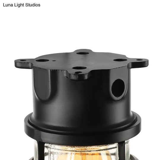 Industrial Flush Mount Ceiling Light With Clear Glass Cylinder Shade In Black/White/Pink - 1