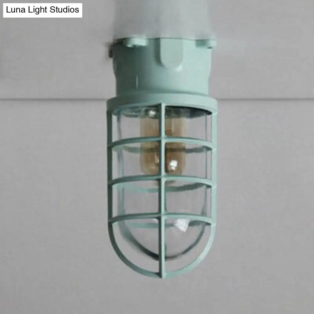 Industrial Flush Mount Ceiling Light With Clear Glass Cylinder Shade In Black/White/Pink - 1 Green