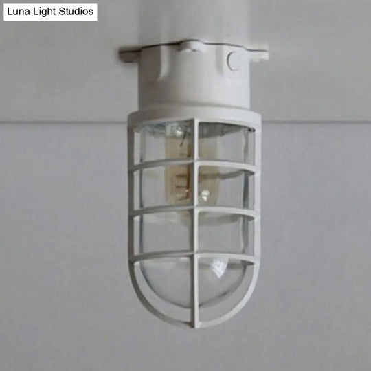 Industrial Flush Mount Ceiling Light With Clear Glass Cylinder Shade In Black/White/Pink - 1 White