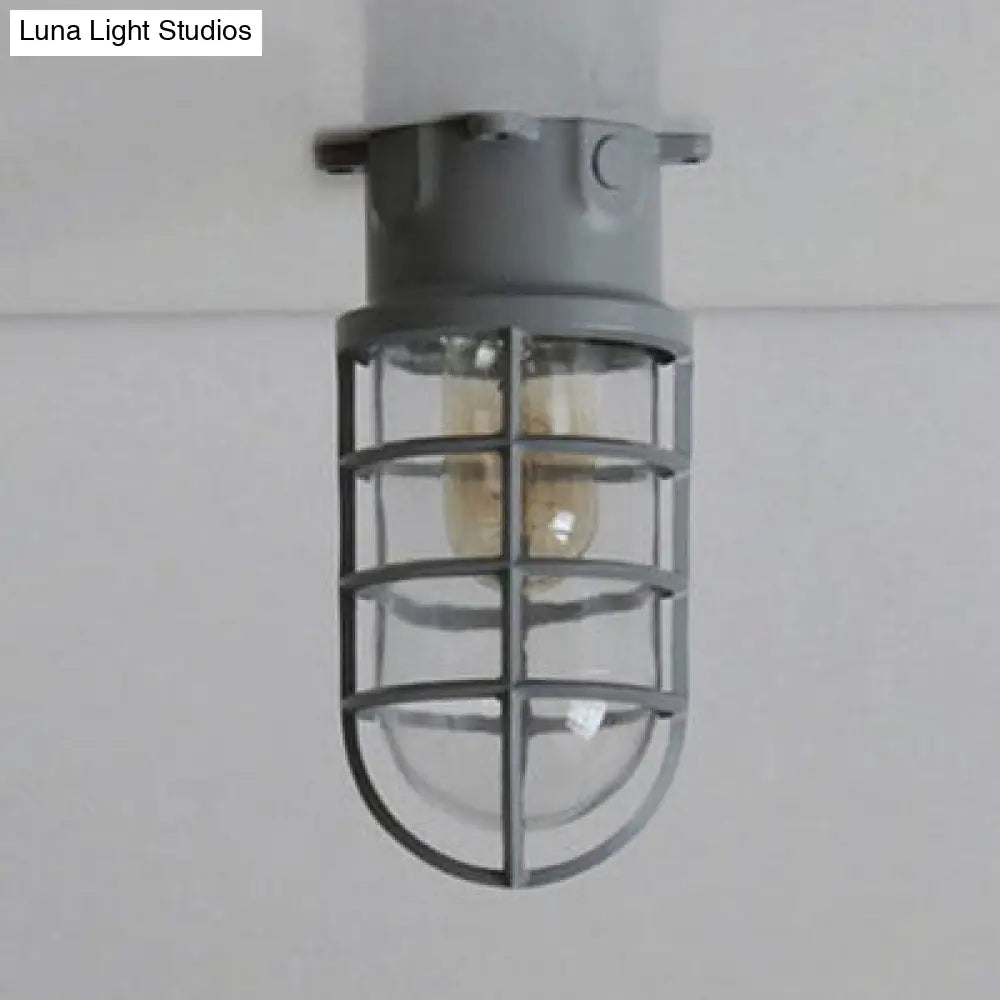 Industrial Flush Mount Ceiling Light With Clear Glass Cylinder Shade In Black/White/Pink - 1 Grey