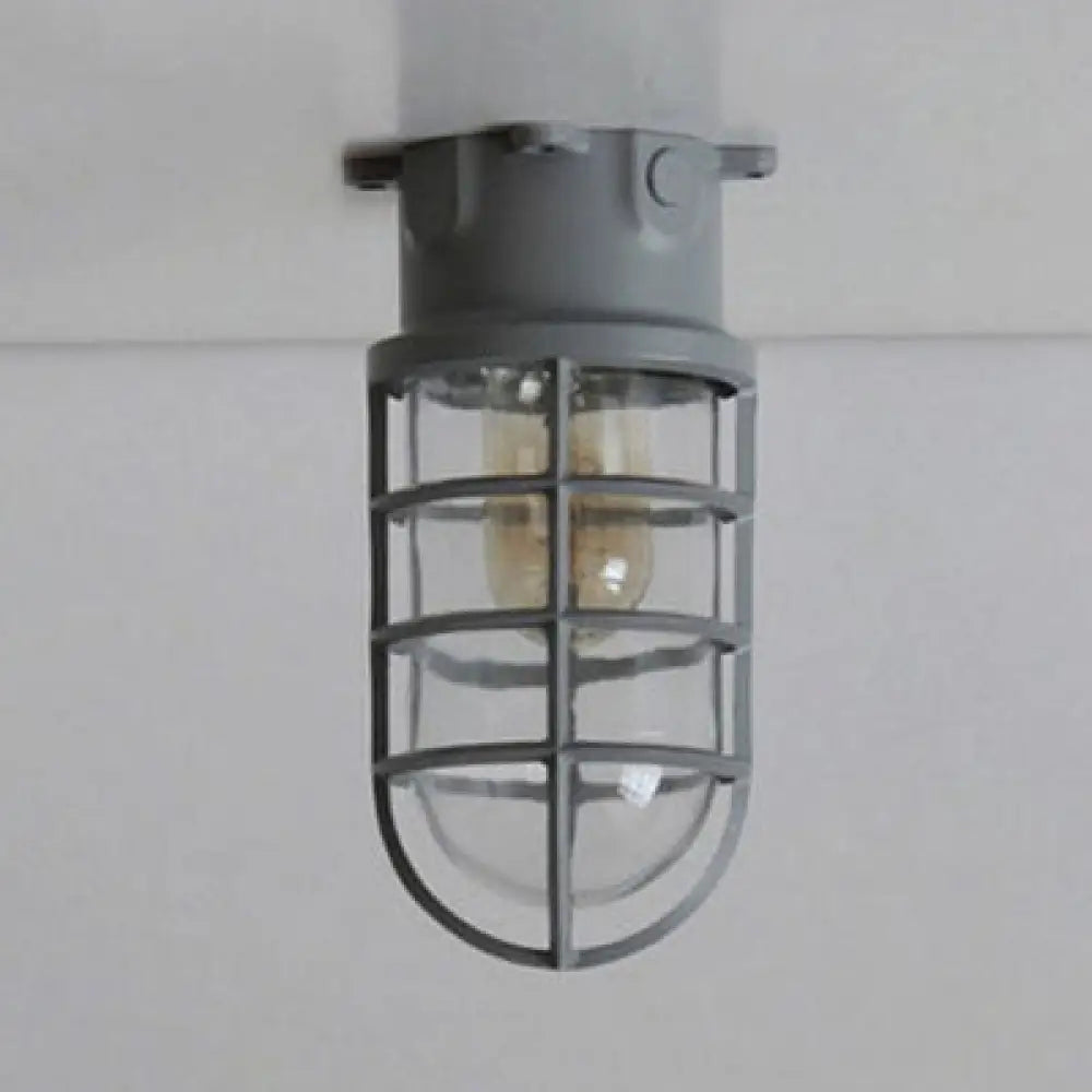 Industrial Flush Mount Ceiling Light With Clear Glass Cylinder Shade In Black/White/Pink - 1 Grey