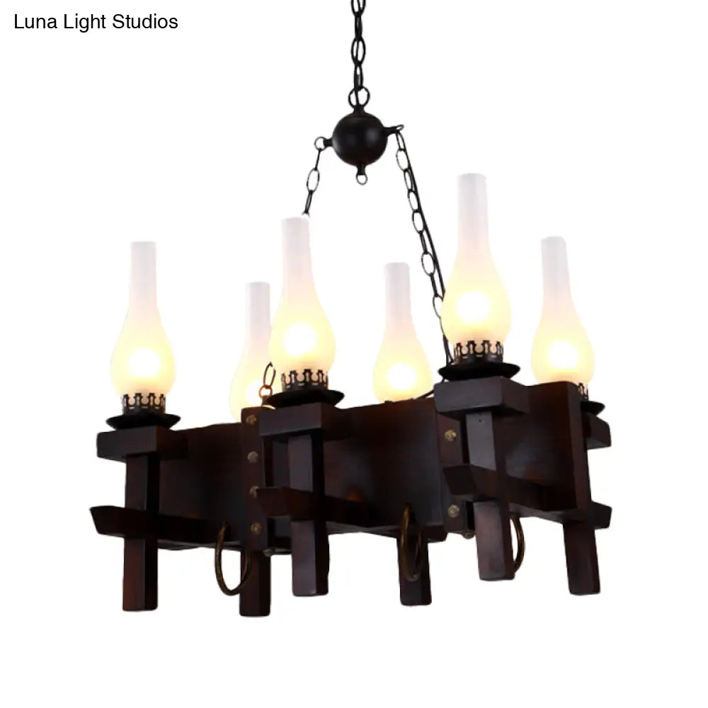 Industrial Frosted Glass Island Pendant With 6 Black Vase Heads - Living Room Hanging Ceiling Light