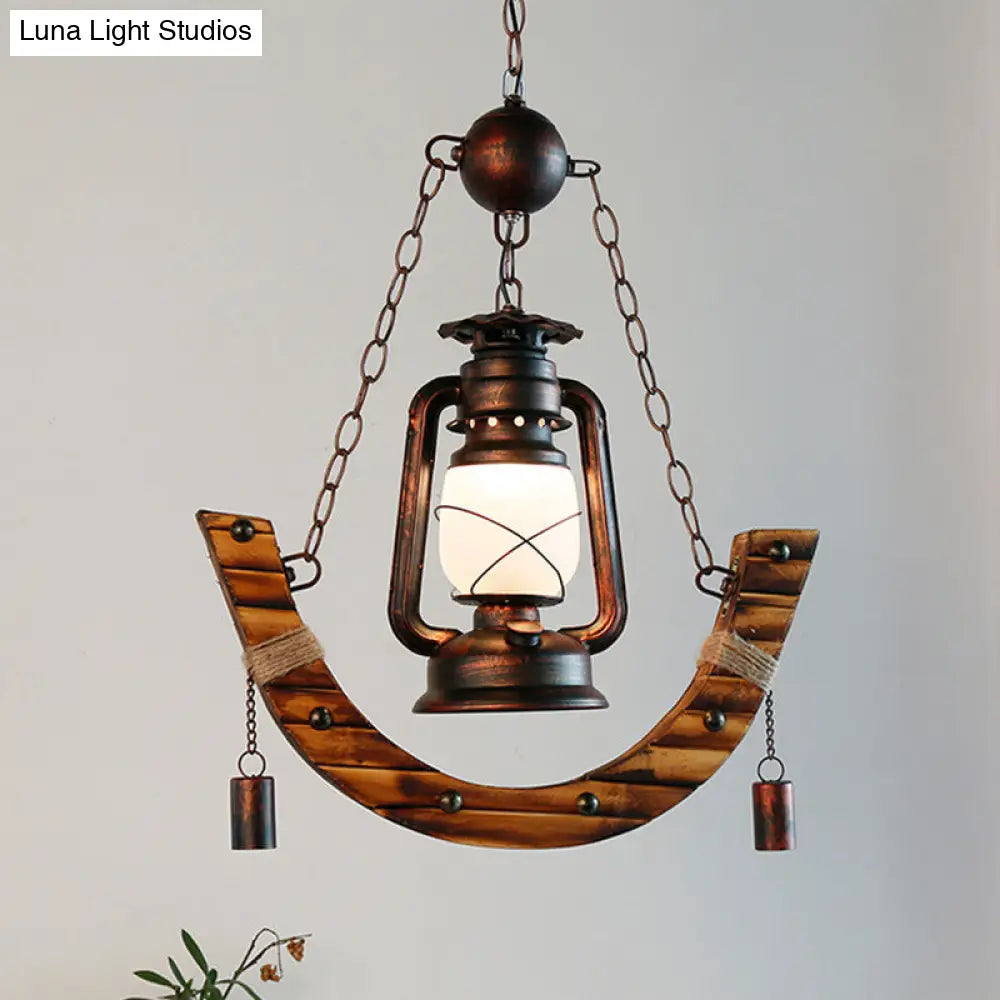 Matte Black Pendant Light With Frosted Glass Lantern - Industrial Hanging Lamp For Dining Room