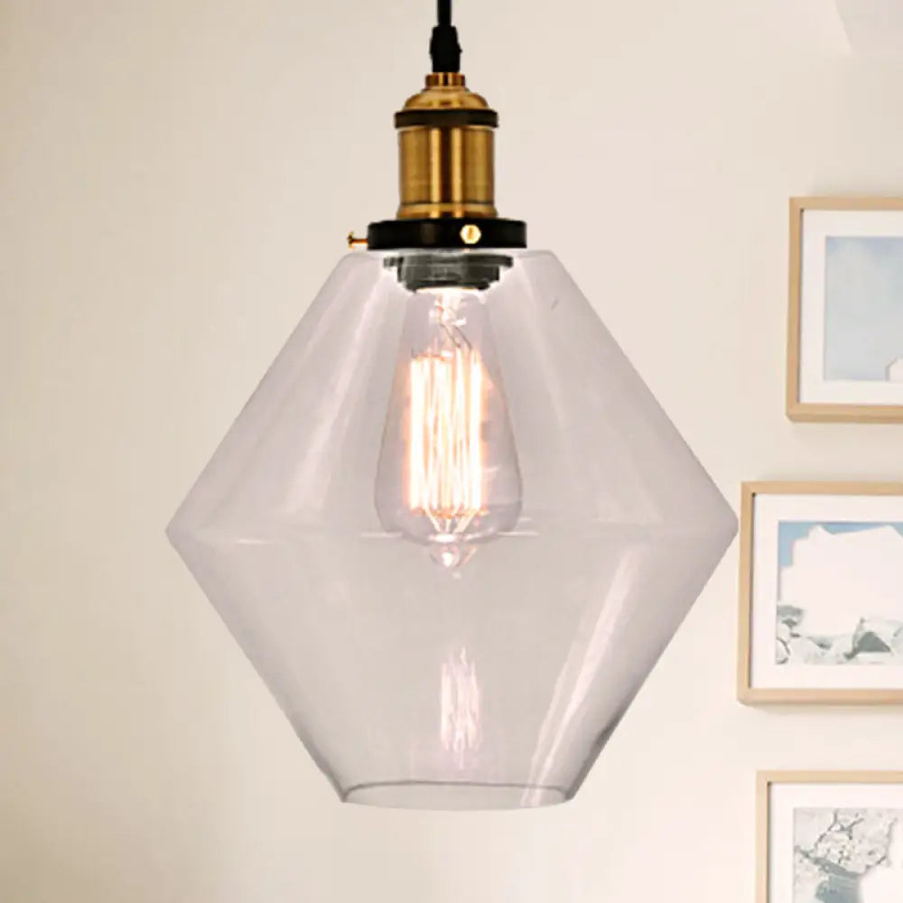 Industrial Geometric Brass Pendant Light With Clear Glass For Indoor Use