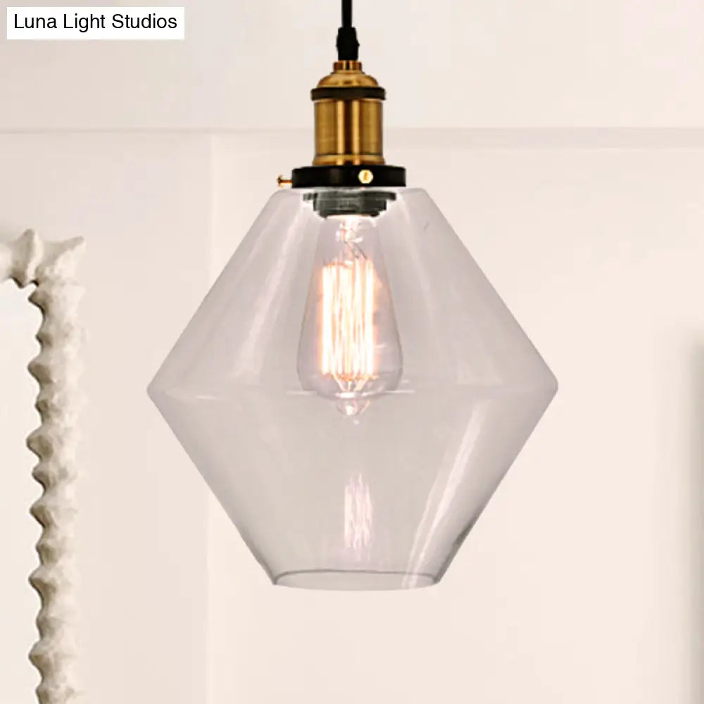 Industrial Geometric Brass Pendant Light With Clear Glass For Indoor Use