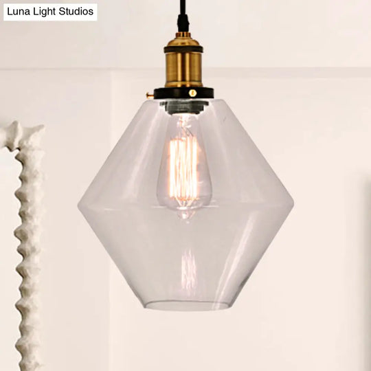 Industrial Geometric Brass Pendant Light With Clear Glass For Indoor Use