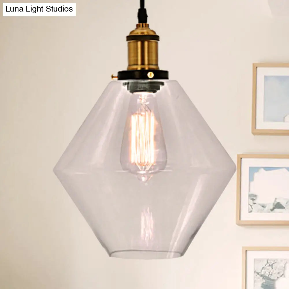 Industrial Brass Geometric Pendant Light With Clear Glass - 1-Light Indoor Lamp