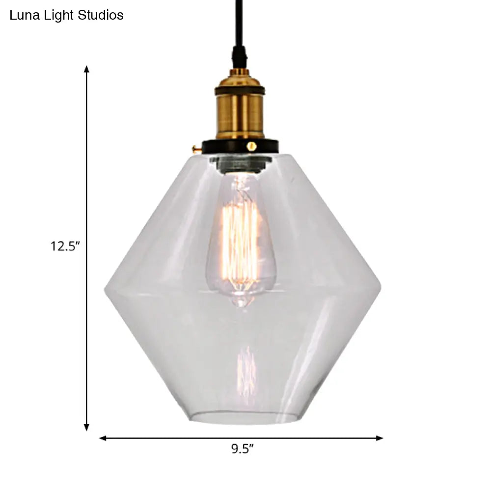 Industrial Geometric Brass Pendant Light With Clear Glass For Indoor Use