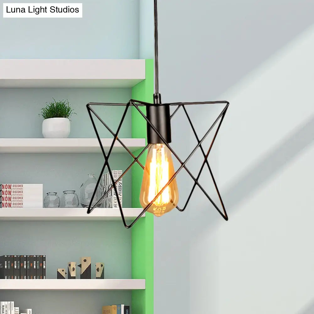 Modern Industrial Ceiling Light With Open Cage Shade In Black / 7