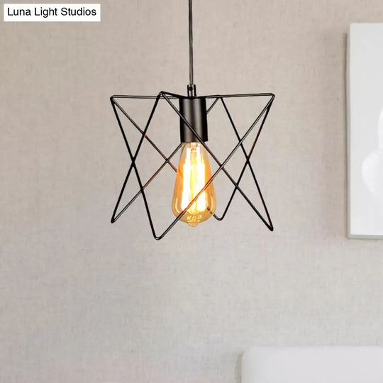 Modern Industrial Ceiling Light With Open Cage Shade In Black