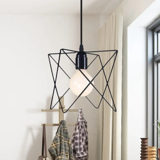 Industrial Geometric Ceiling Light With Open Cage Shade - 7’/10’ Wide Black / 10’