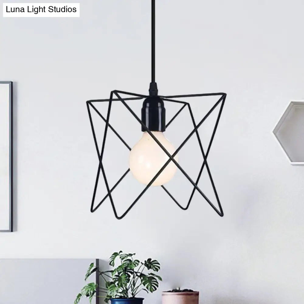 Industrial Geometric Ceiling Light With Open Cage Shade - 7’/10’ Wide Black