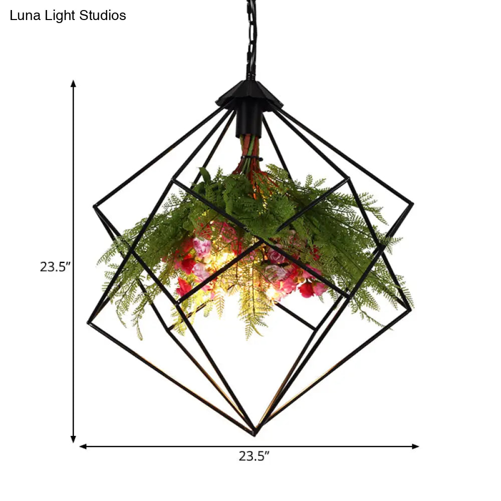 Industrial Geometric Hanging Light In Black - Metal Led Ceiling Lamp (16’/19.5’/23.5’ Wide)