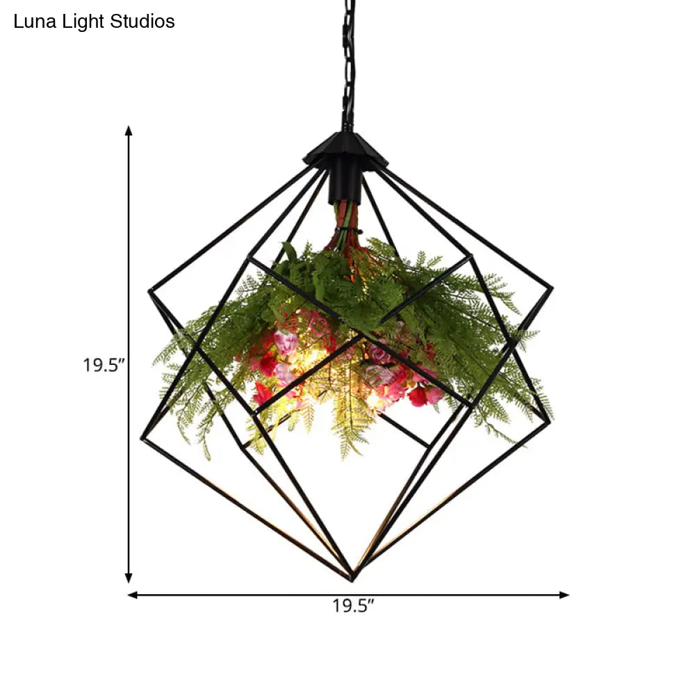 Industrial Geometric Hanging Light In Black - Metal Led Ceiling Lamp (16’/19.5’/23.5’ Wide)